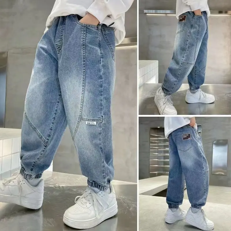 Quần Jean Bé Trai, Siêu Mềm, Dành Cho Trẻ Trung Và Lớn, Khâu Denim, Phiên Bản Dáng Rộng Mùa Xuân Và Mùa Thu, Có Dây Đeo Mắt Cá Chân, Thể Thao Đi Chơi Phong Cách Hàn Quốc, Hàng Mới Về, Năm 2025 1