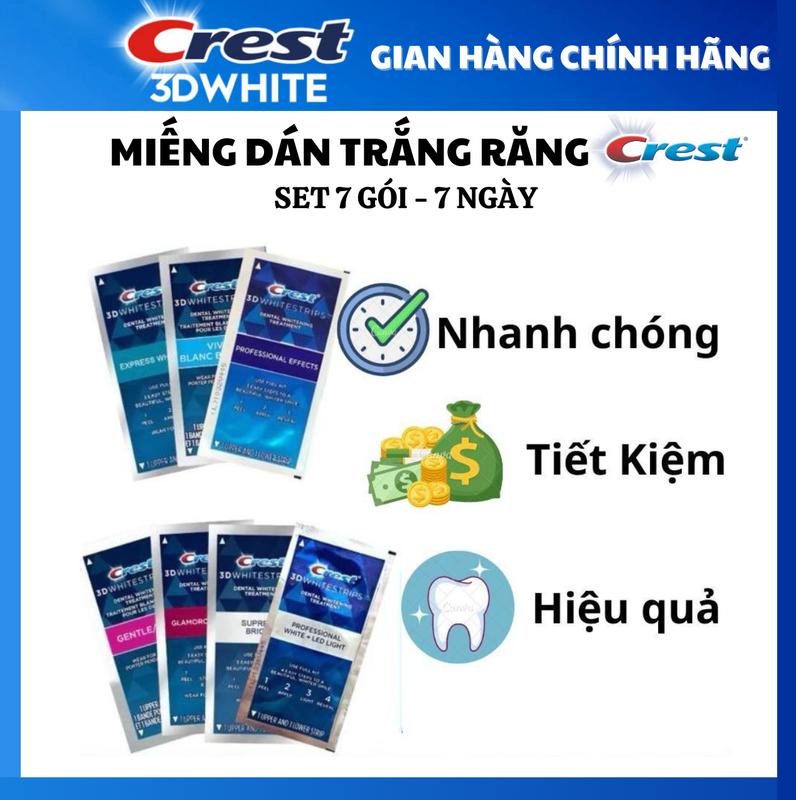 Set 7 Gói Miếng Dán Trắng Răng Crest 3D White Chính Hãng Whitening Nam Nữ