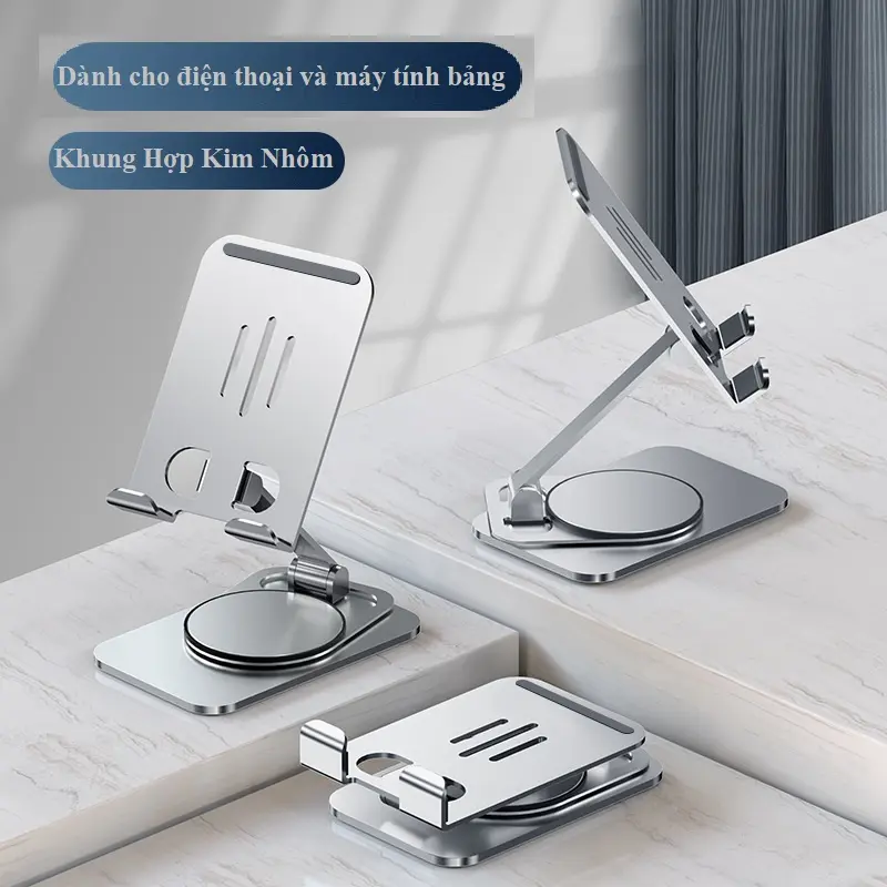Giá đỡ điện thoại máy tính bảng ipad kim loại trục xoay 360° gấp gọn tiện dụng