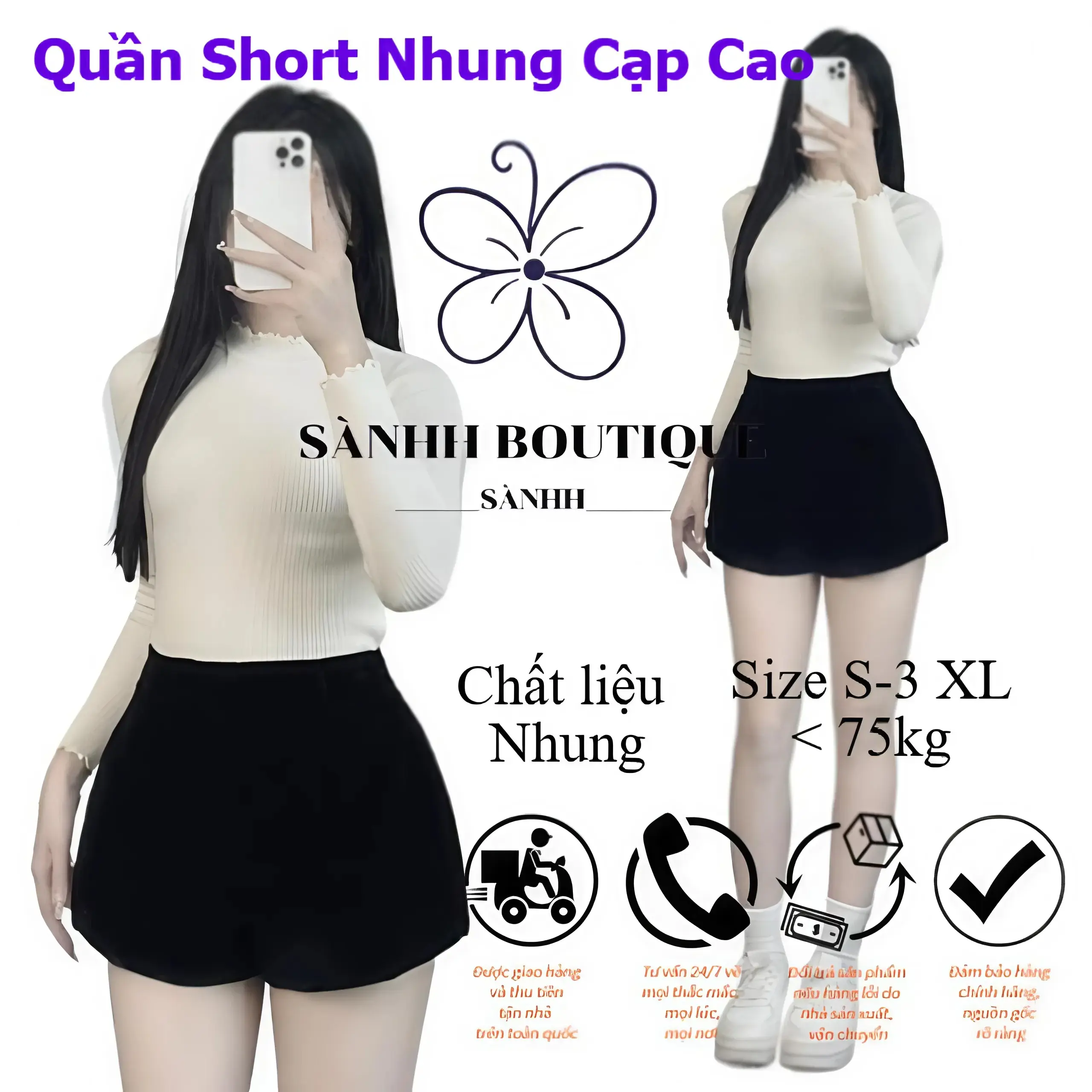 Quần Short Nhung Cạp Cao (Dưới 80kg) – Quần Đùi Nhung 2 Lớp Dày Dặn, Tôn Dáng Lưng Cao Cho Phái Đẹp- Mã 113