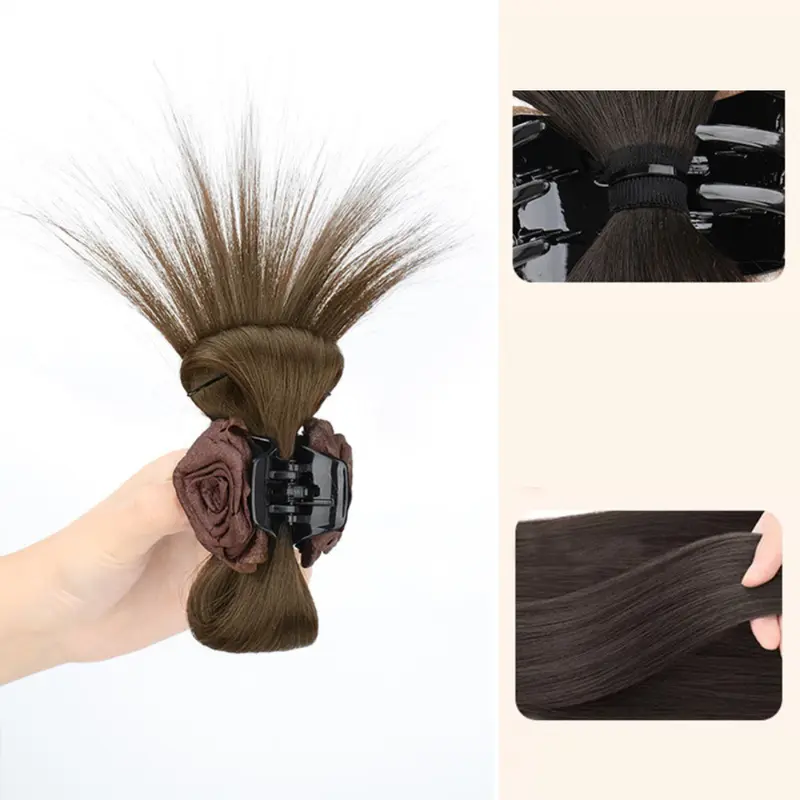 Tóc Giả Phong Cách Trung Quốc Cho Nữ, Tóc Nối Đuôi Ngựa Hình Quả Bóng Buộc Nửa, Kẹp Hoa Hồng, Tóc Giả Lọn Tóc Trông Tự Nhiên, Tóc Mái, Nhẹ Nhàng Và Dễ Phối Đồ Tóc Mô Phỏng, Hàng Mới Về 8