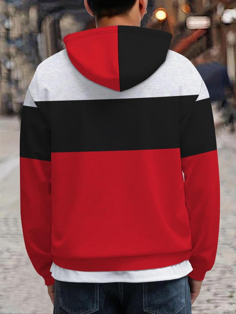 Product Introduction of Men's Patchwork Letter & Eagle Print Drop Shoulder Hoodie, Casual Regular Fit Drawstring Pocket Hooded Sweatshirt for Fall & Winter, Men's Clothes for Daily Wear 2