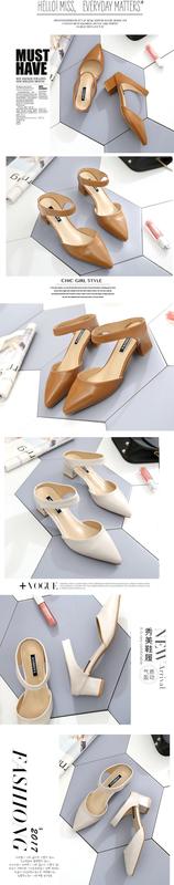 Product Introduction of 2024 Spring and Summer New Slippers Female Pointed Chunky Heel Semi-Slipper 1
