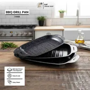 BBQ Grill Pan Anti Lengket Premium 3 Ukuran – Wajan Panggang Daging Steak Sosis ikan Wajan Panggang Multifungsi Dapur