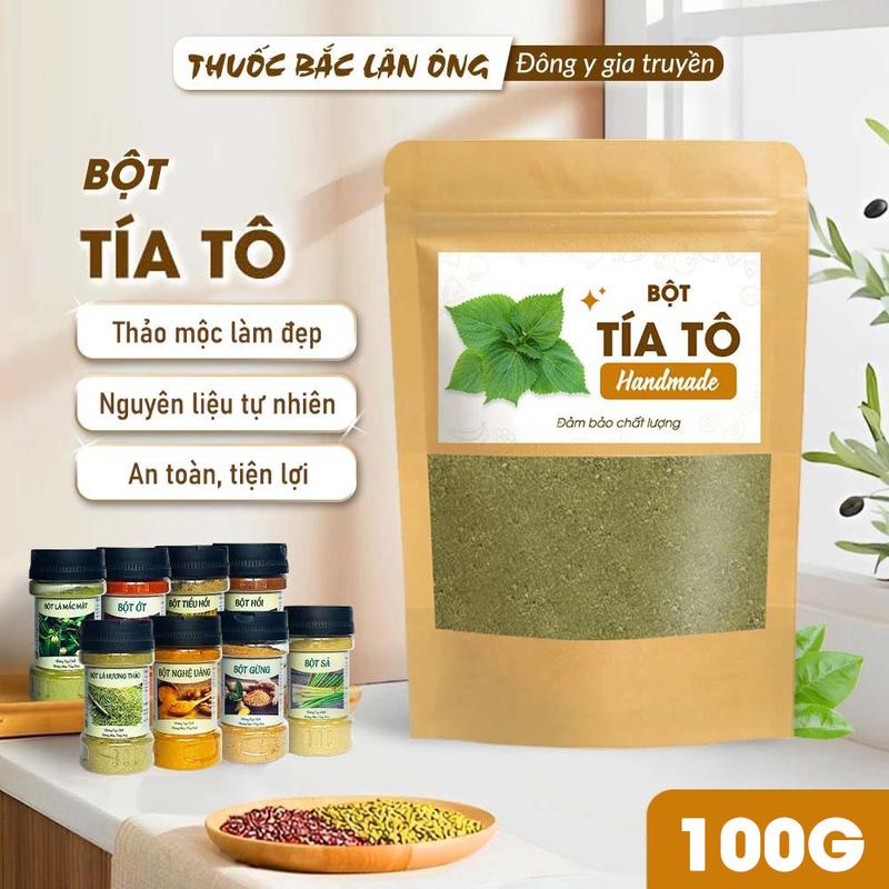 100g bột lá tía tô Lãn Ông đắp mặt dưỡng da đắp mask skincare 