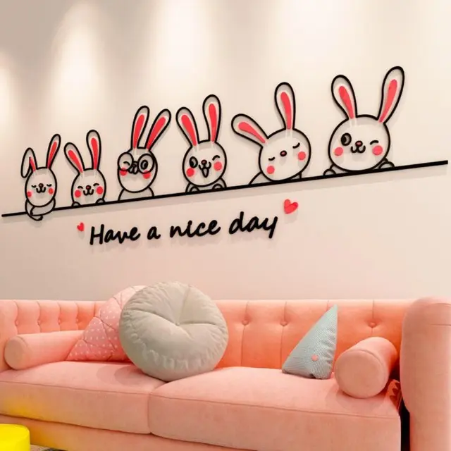 Tranh dán tường mica thỏ have trang trí phòng khách, ngủ, phòng chơi cho bé Decor