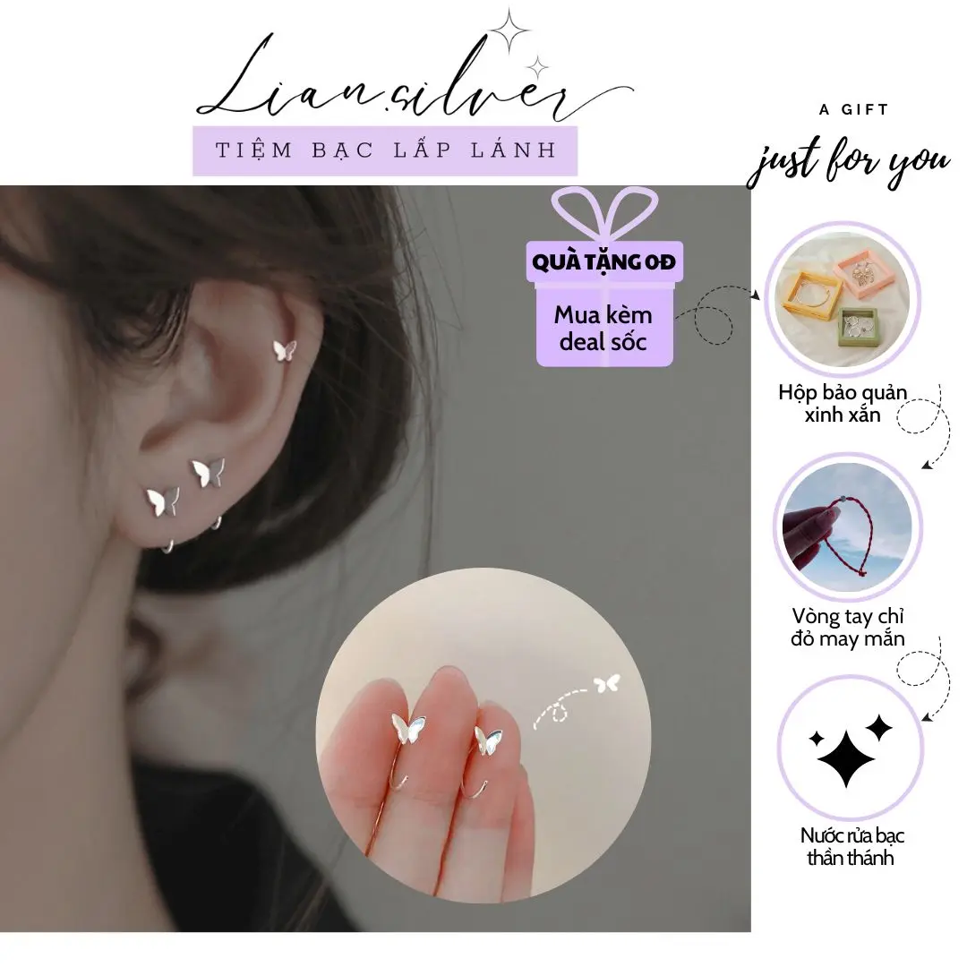 Khuyên tai hồ điệp móc cá tính, xinh xắn