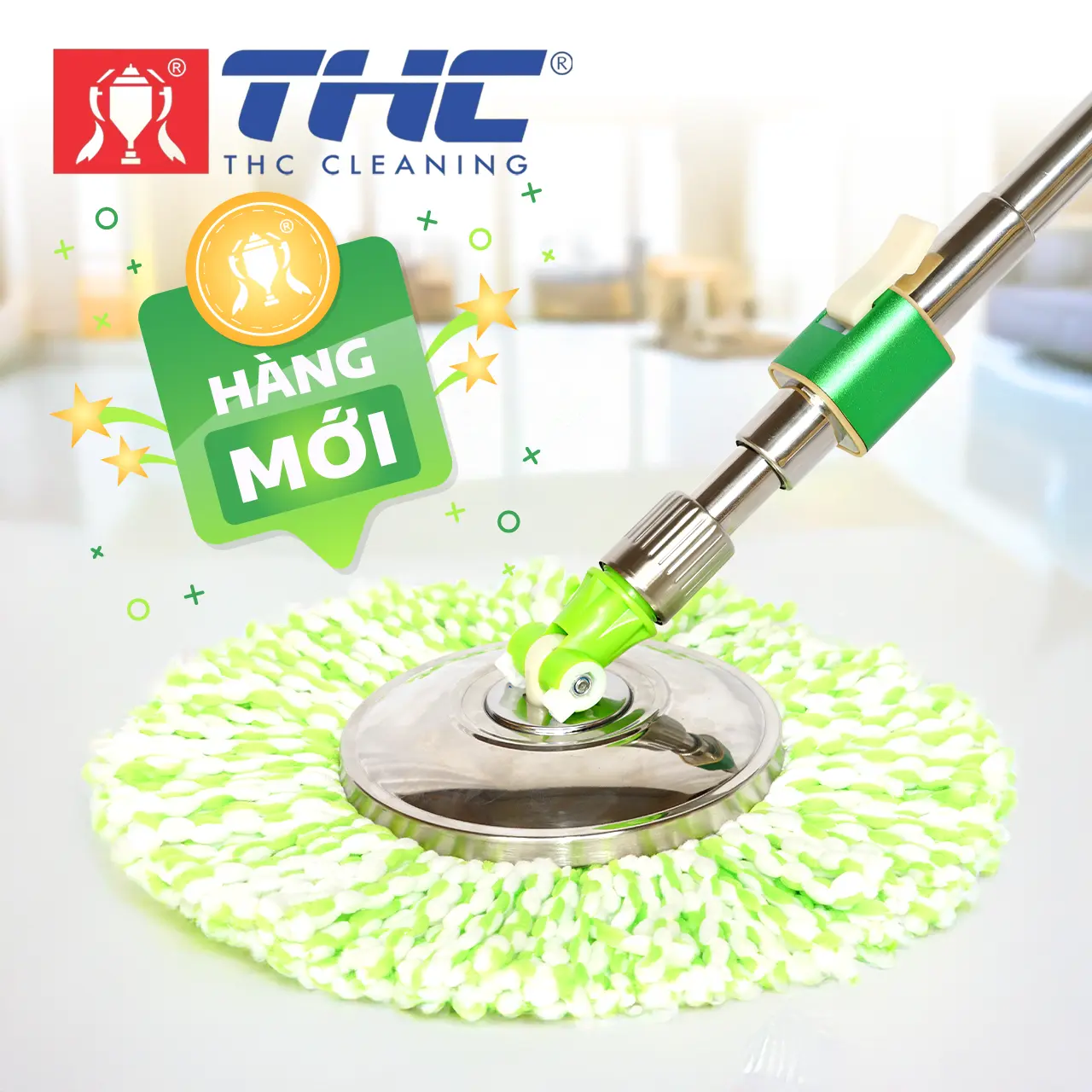 Cây Lau Nhà Xoay 360 Độ Hàng Mới Thân Inox Cao Cấp Loại Tốt Chổi Lau Nhà Xoay 360 Độ Hàng Mới Mâm Inox THC Cleaning