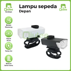 Lampu Depan Sepeda LED Varian Hitam Putih 300LM Anti Air Dapat Diisi Ulang Dengan USB [TERBAIK]