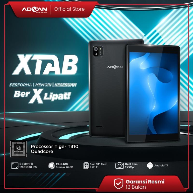 (FREE CASE) ADVAN XTAB 4GB/64GB 8" Inci Quadcore T310 Tablet Android 13 HD IPS Dual SIM 4G LTE Dual Camera WiFi Bluetooth 2