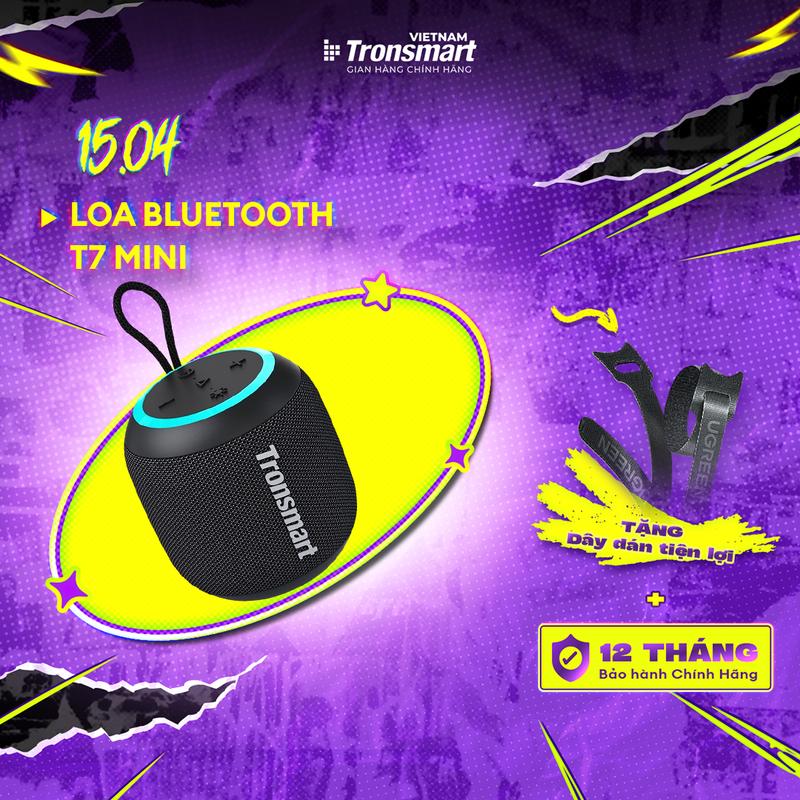 Loa Bluetooth 5.3 Tronsmart T7 Mini Công suất 15W Chuẩn kháng nước IPX7 Cho phép kết nối 2 loa | Bảo hành chính hãng 12 tháng | TM-786880 Củ Loa Nghe Nhạc
