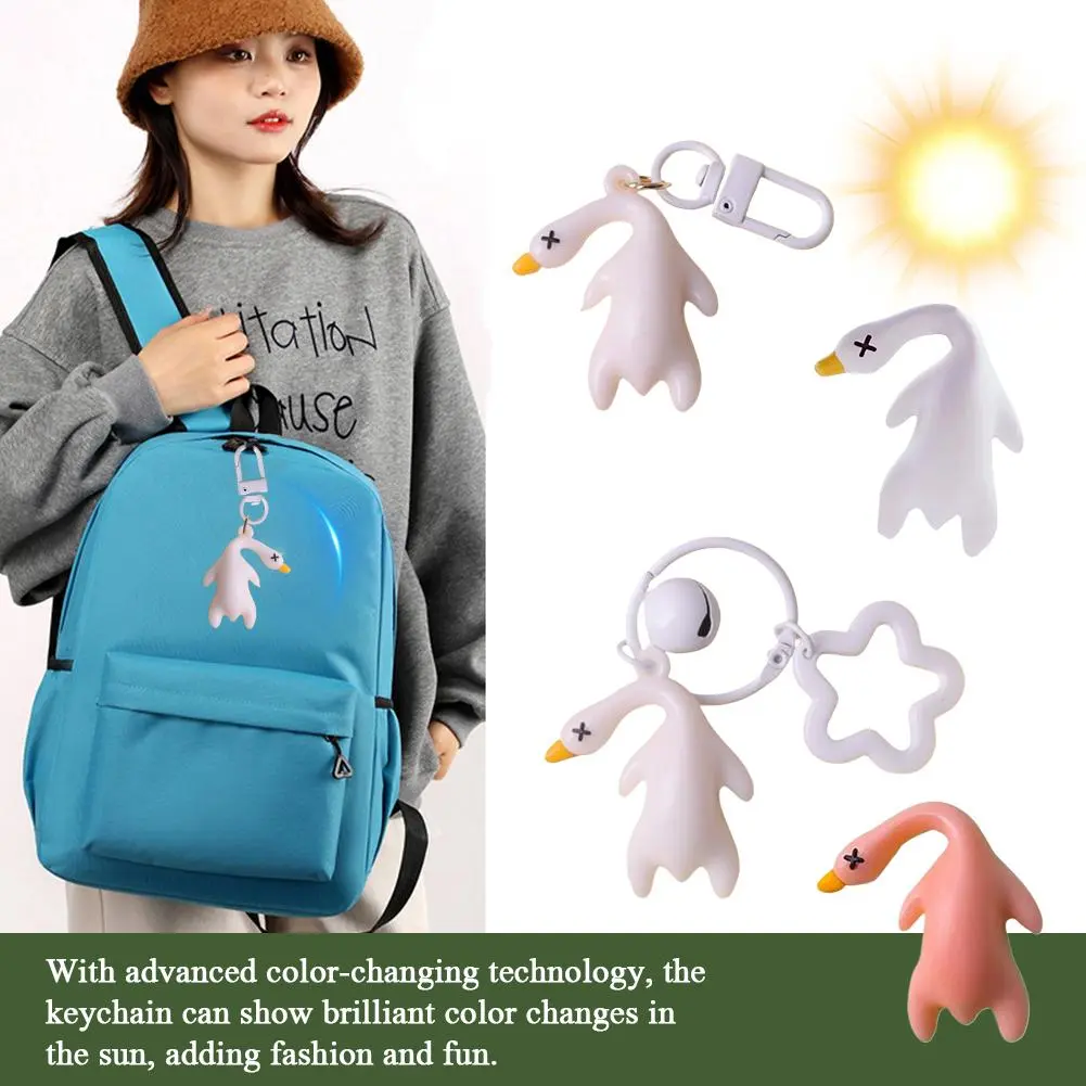 UV Color Changing Mini Roast Duck Keychain Pendant Handbag Keychain Ornament Funny Simulation Roast Duck Car Pendants Keyring