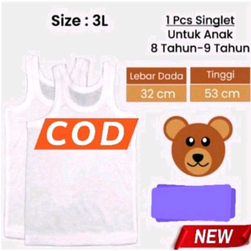 6 Pcs Kaos Dalam Singlet Anak unisex Putih Polos 8 -15 Tahun Fashion 1