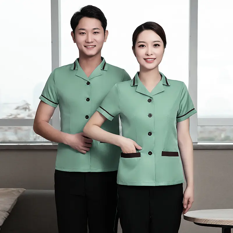 Unisex Short Sleeve Cleaning Staff Uniform - Hotel Housekeeping, Hospital, Mall & Office Janitor Shirt (Plus Size) - Cool & Comfortable Summer Workwear