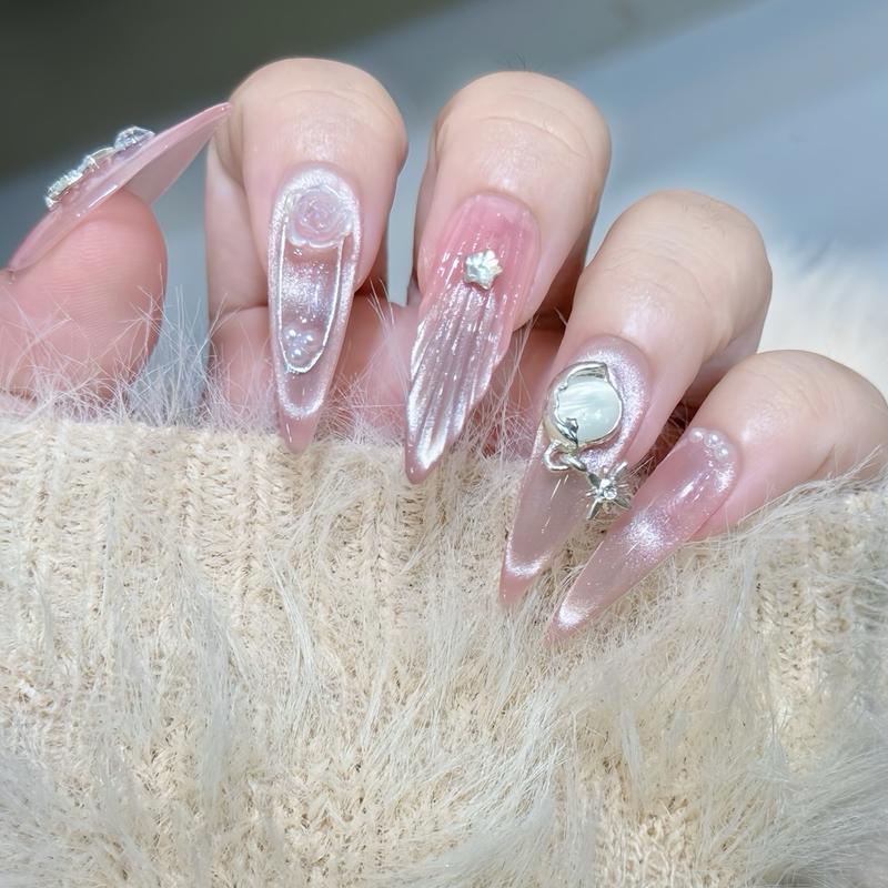 N76 Bộ 10 Nailbox Thạch Xanh  và màu Thạch Hồng phối màu Mắt Mèo vẽ Vỏ Sò Charm vương miệng Không chứa cồn Không mùi Độ bóng cao Bền Làm Nail