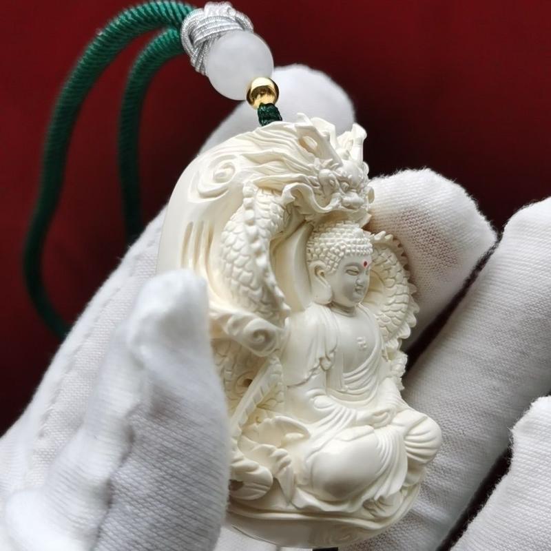 Mặt Dây Chuyền Vairocana Chạm Khắc Thủ Công Màu Ngà Mammoth, Thiết Kế Nguyên Bản, Tám Vị Thánh Bảo Trợ, Thích Hợp Làm Quà Tặng Nam Và Nữ, Thương Hiệu Voi 2