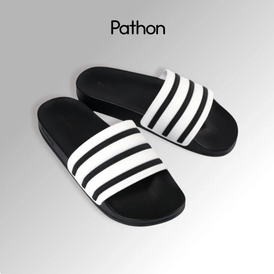 [Pathon] Dép quai ngang nam nữ- quai PVC và đế PU đen  quai sọc đen trắng/ Đỏ vàng SD38NHAM Dép Lê
