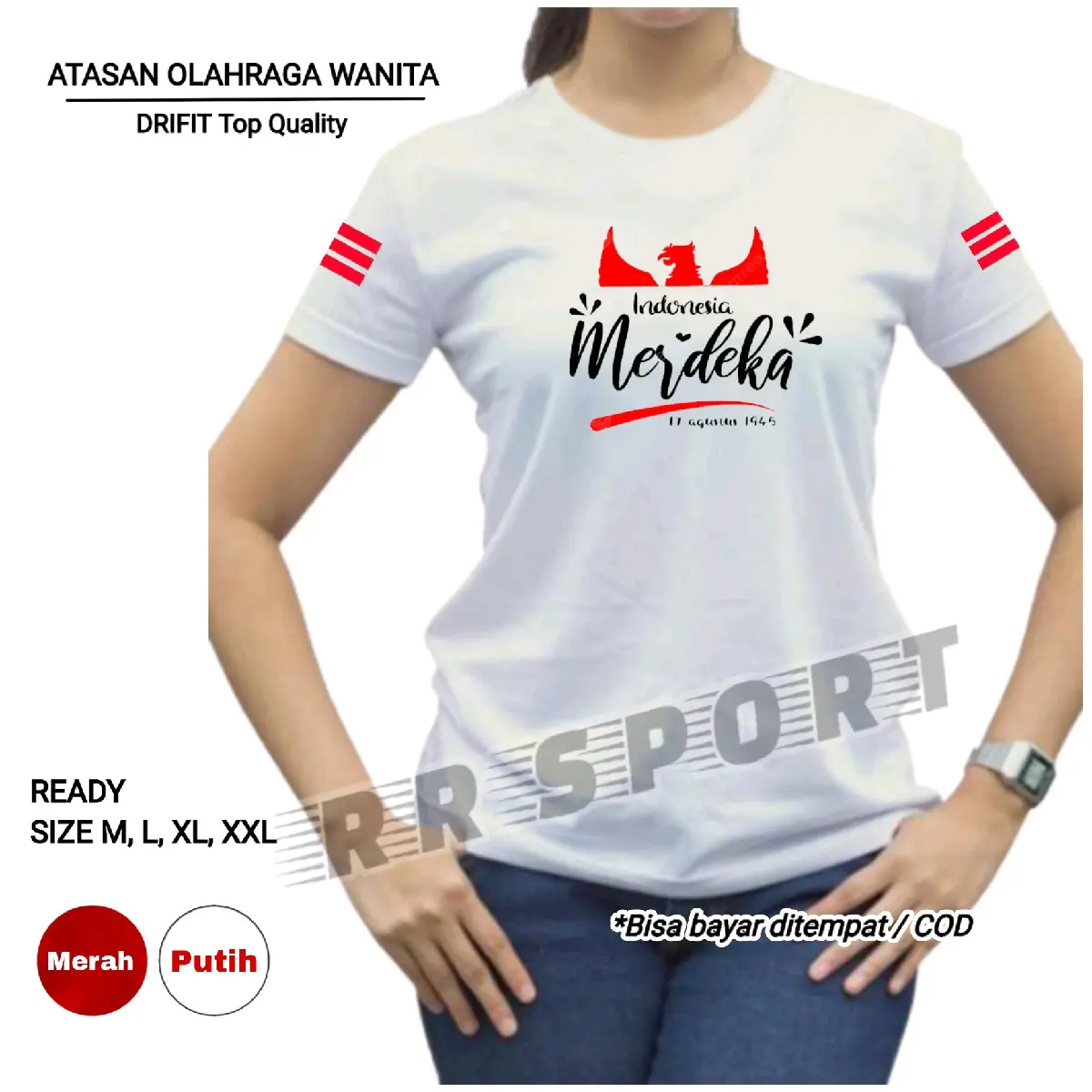 baju atasan senam kaos olahraga wanita merah putih tujuh belasan zumba aerobic lengan pendek Garuda 03