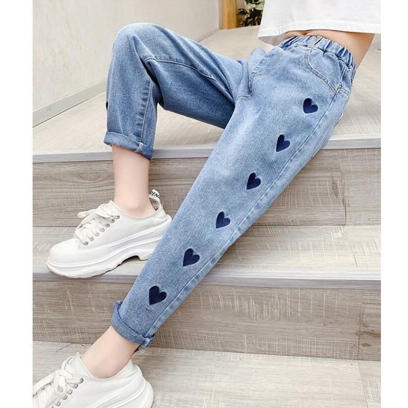 Girls Fashion Casual Denim Pants Jeans For Kids Clothing Garterized Maong Pants w/ Embroided Design For 3-12 years old 2