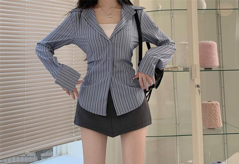 Product Introduction of Áo Khoác Sơ Mi Dài Tay Sọc Xanh, Phong Cách Cô Gái Nóng Bỏng, Thiết Kế Cao Cấp, Thích Hợp Cho Mùa Xuân Và Mùa Thu Của Phụ Nữ, Ôm Sát Eo, Dễ Thương Và Gợi Cảm, Áo, Dành Cho Nữ, Năm 2025 20