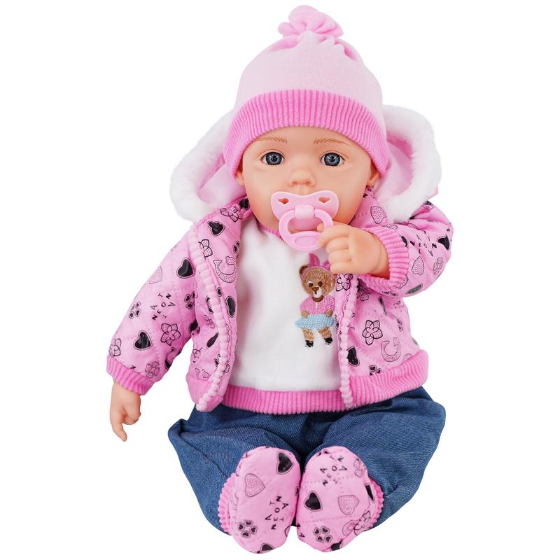 BiBi Doll "Pinky" Lifelike Large Size 20" Soft Bodied Baby Doll Girl With Neon Pink Design, Dummy & Sounds Toy Doll for Ages 18 Months + 3