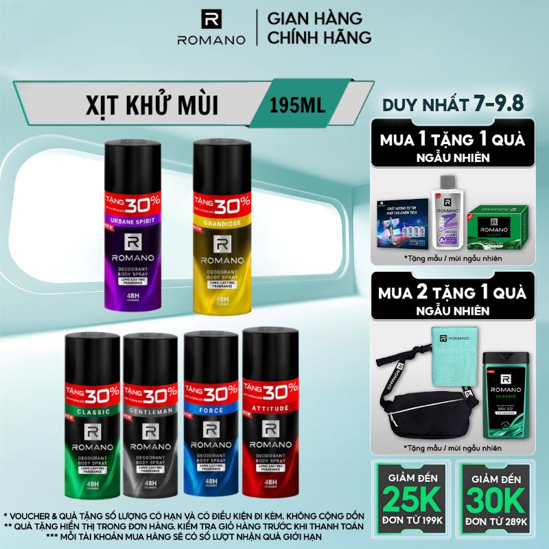 [THÊM 30% GIÁ KHÔNG ĐỔI] Xịt khử mùi toàn thân ngăn mồ và mùi cơ thể Dưỡng Body cho nam Romano Attitude/ Gentleman/ Force/Classic