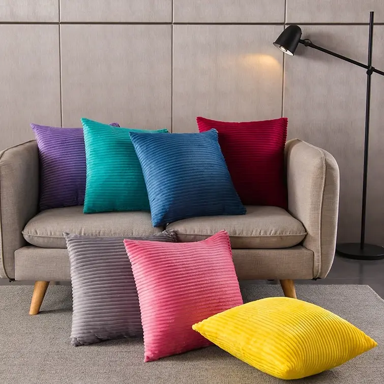 Square Pillowcase Velvet Strip Pillow Cushion Cover 40cm 45CM 50CM cm Living Room Sofa Decoration Pillow Cover Cushion Cover Soft