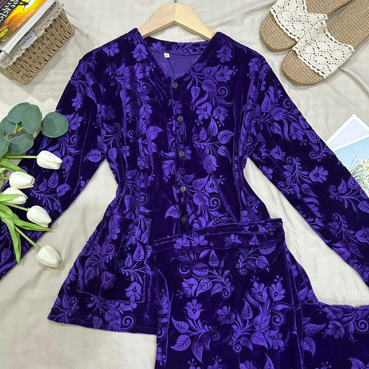 Bộ Bà Ba cho Người Già chất liệu Nhung