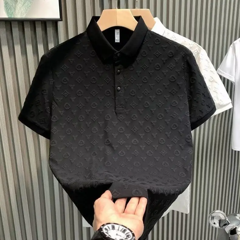 Áo Thun Jacquard, Sang Trọng Cao Cấp, Phong Cách Thường Ngày Hàng Mới Về Mùa Hè, Thoải Mái Và Thoáng Khí, Dáng Ôm, Cổ Áo bẻ xuống, ngắn Tay, Thích Hợp Cho Giới Trẻ, Áo Polo Nam
