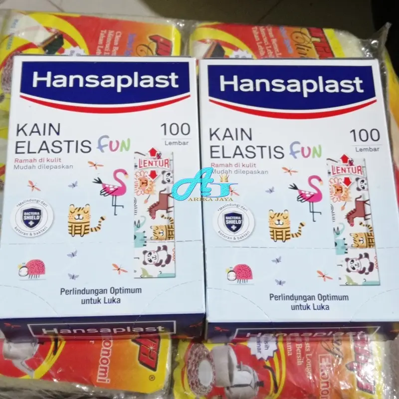 Hansaplast Junior Fun Kain Elastis 100 Lembar Motif Lucu & Menarik Perindungan Optimum untuk Luka Perekat Kuat 1