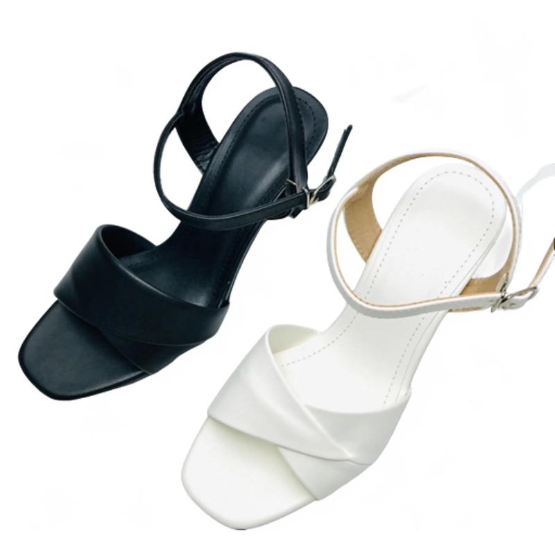 Dép Quai Hậu Quai Ngang Màu Trắng Đen Gót Cao 5p 7p DéP Nữ Sandal Shoes GiàY Nhung Cao Su