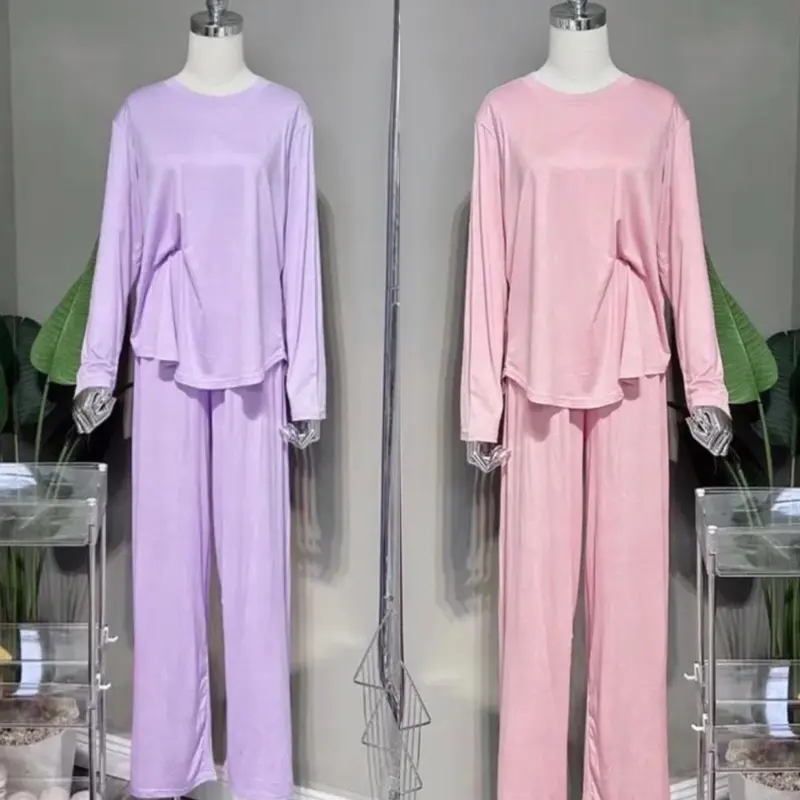 Bộ Mặc Nhà , Ủ Kem, Ở Cữ THUN LẠNH VẠT BẦU Quần Ống Rộng Top Nữ Women