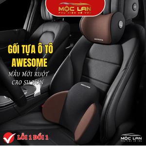 ( AWESOME) Gối Tựa Đầu Ô Tô Tựa Lưng Màu Nâu Cao Cấp Chất Liệu Cao Su Non Chống Đau Mỏi Chống Thấm Mồ Hôi Cotton 100% Đệm
