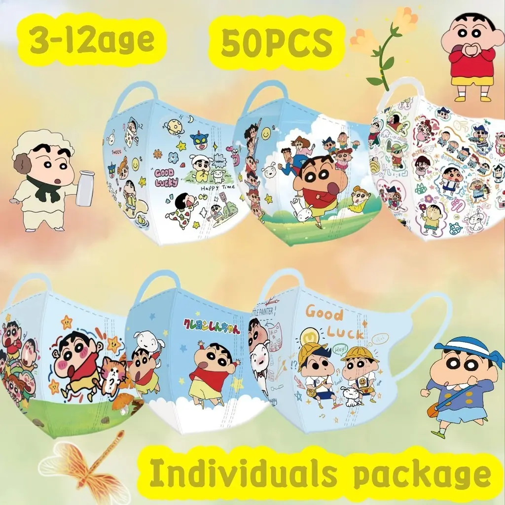 3-12AGE KIDS MASK 3D Children's Mask Crayon Shin Chan Cartoon Printed MaskIndividually Packaged 50 Pieces