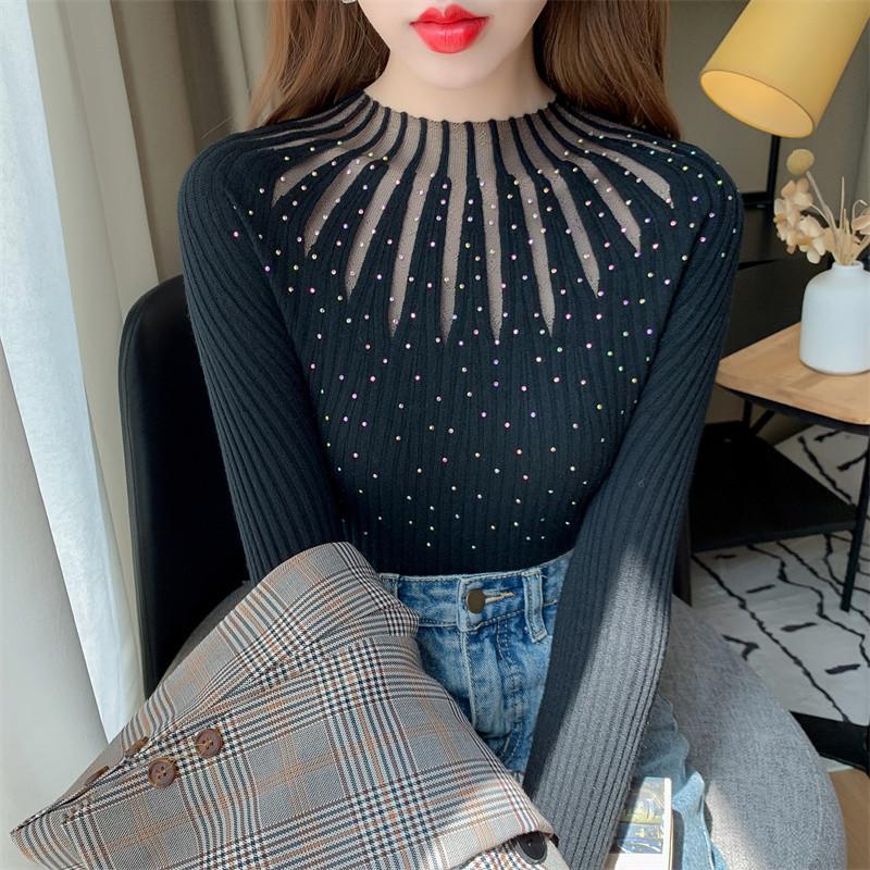 Product Introduction of Áo Lớp Nền Cho Nữ, Hàng Mới Về, Dáng Ôm, Ren Và Kim Cương Giả, Áo Áo Chui Đầu Dễ Phối Đồ Áo Len, Có Thể Mặc Bên Trong Áo Len, Thích Hợp Cho Mùa Thu Top Trắng 15