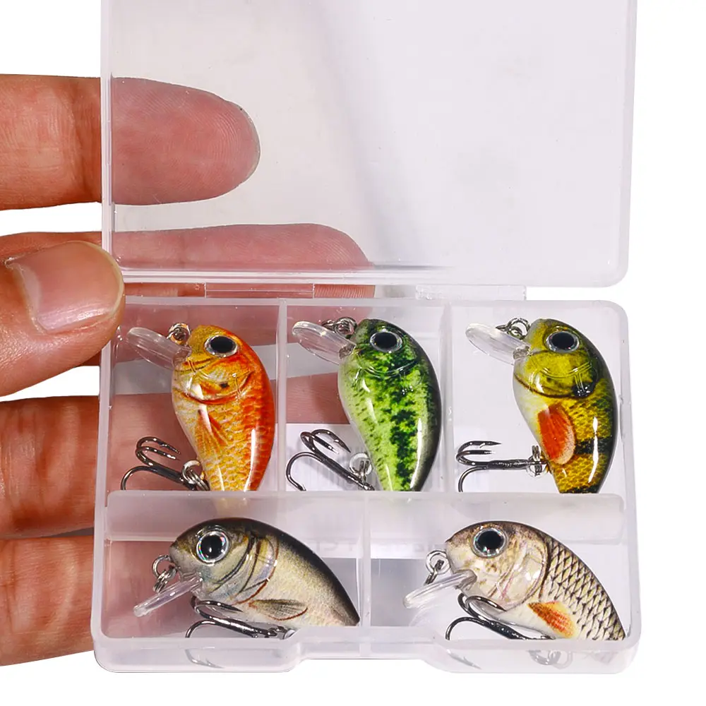 Kit Umpan Engkol Mini, HENGJIA, 5pcs, 1.5g, 3cm, Wobbler Tiruan, Umpan Keras, Sesuai untuk Memancing Bass dan Trout, Alat Gewang pesca peche truite Outdoor Pancing sebarau Equipment Fishing Sports Sangkar