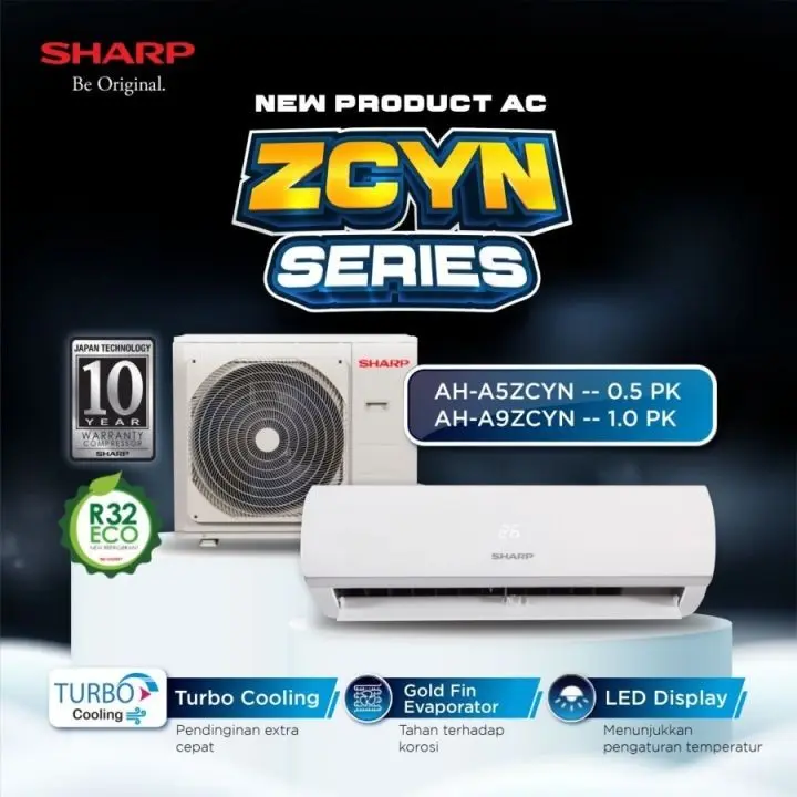 +PASANG AC SHARP 1 PK STANDARD AH-A9ZCY R32 BARU LED 1
