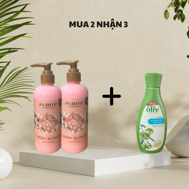 {COMBO 2 chai}Sữa Dưỡng Thể Purite Hoa Anh Đào & Hoa Hồng 250ml. Làm đẹp da + 1 chai sữa tắm Oliv 165ml Dưỡng Da Body