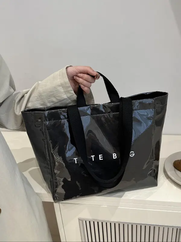 Letters Pattern Tote Bag, Large Capacity Shoulder Bag for Women & Men, Casual Trendy Versatile High-quality Daily Commuting Bag, Girl Fashionable Shopping Bag 8