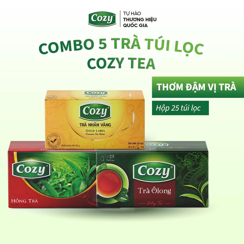 Combo 3 Trà Túi Lọc Cozy Tea Gồm Ô Long, Hồng Trà, Trà Nhãn Vàng Giải Nhiệt Mùa Hè Nước Trà Thơm, Chè Sạch Tươi Nguyên Chất