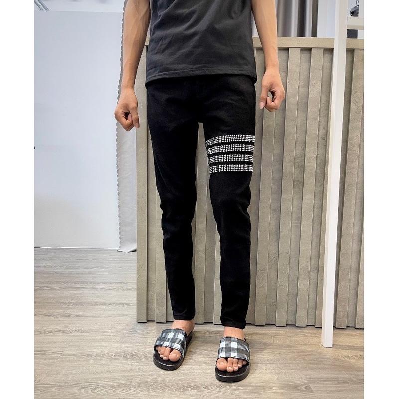 Quần bò jean nam phối Họa tiết 4 sọc đính đá không rách gối co dãn Nhẹ from đẹp Menswear Pants purple