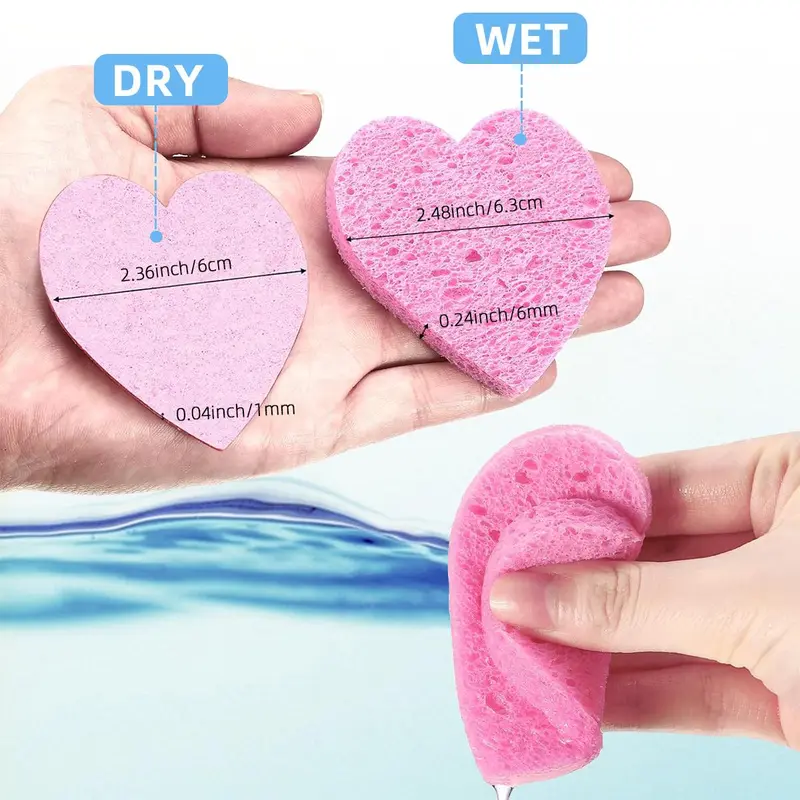 Heart Shaped Facial Sponge, 20pcs/set Compressed Cellulose Heart Shape Facial Sponge, Natural Cosmetic Spa Sponge for Facial Cleansing Exfoliating 1