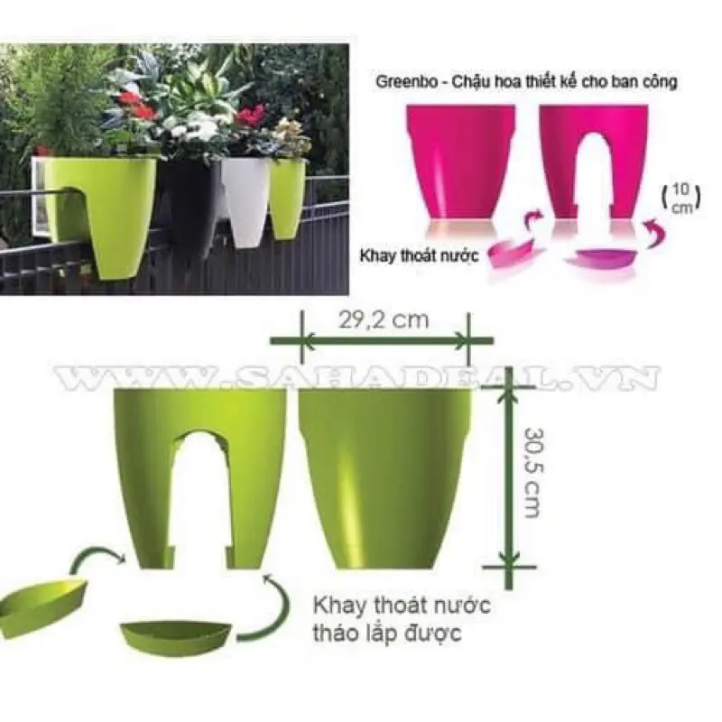 Chậu trồng cây kẹp lan can, kẹp ban công, không tốn diện tích, phong cách hiện đại Châu Âu, chậu trồng hoa treo lan can 6