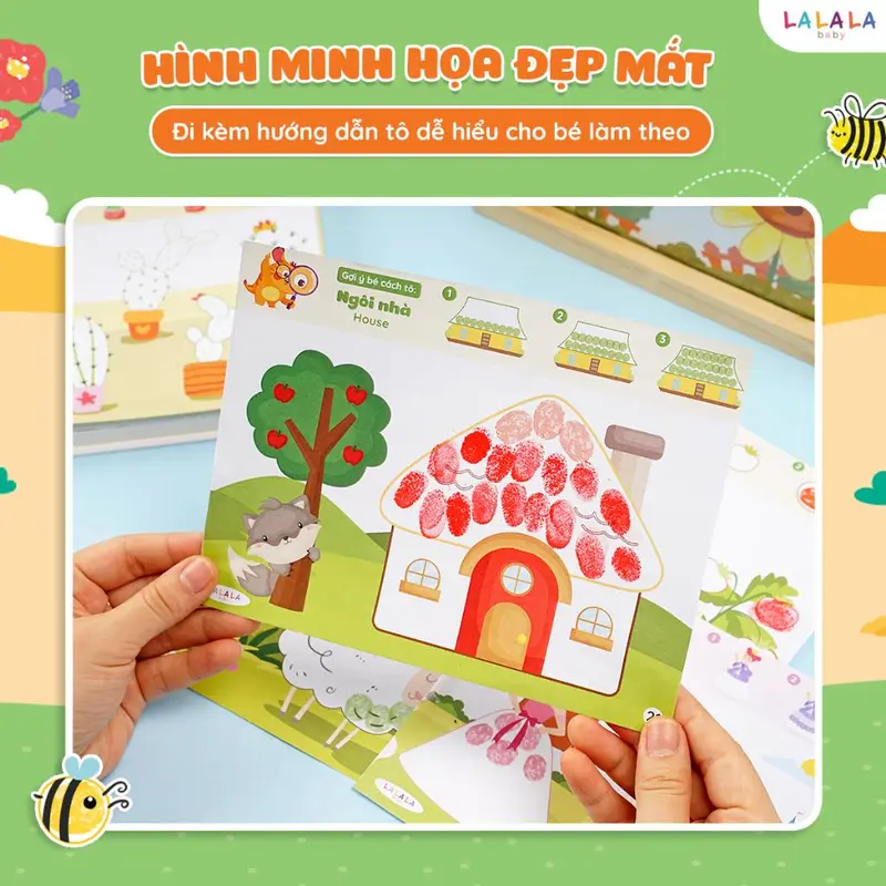 Bộ Tranh Tô Màu Vân Tay Cho Bé - Vân Tay Diệu Kỳ Finger Painting Kèm Màu Vân Tay - Lalala Baby 1