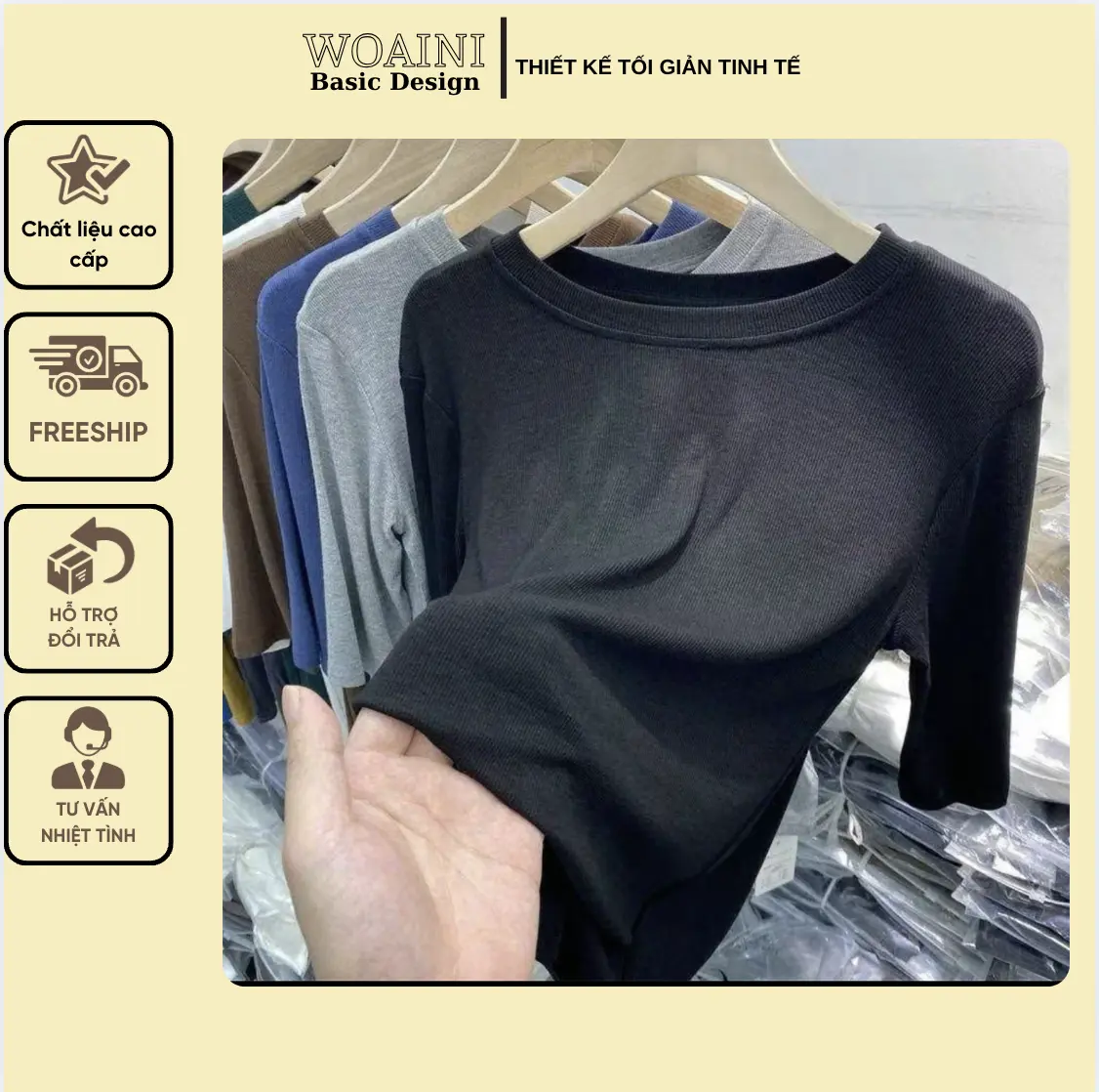 Áo Thun Nữ Cổ Tròn Tay Lửng Phong Cách Mới Mùa Thun, áo thun nữ bassic cổ tròn tay ngắn ôm body chất vải thun tăm mềm mịn co giãn thoáng mát