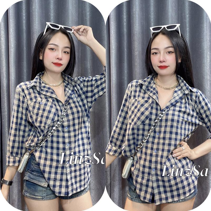 Áo sơmi ca rô mềm tay dài fom rộng 6m - LinzSa 7