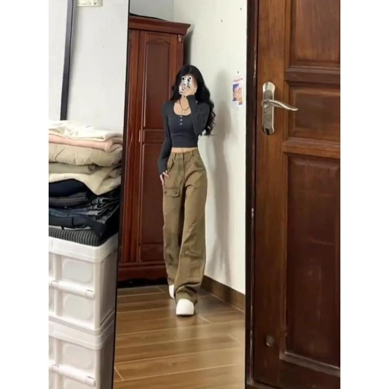 Quần Jean Túi Hộp Phong Cách Rung Cảm Mỹ, Dành Cho Nữ, Hàng Mới Về Mùa Hè, Cạp Cao, Phiên Bản Hẹp Bó Sát, Quần Thường Ngày Ống Đứng, Thời Trang 3
