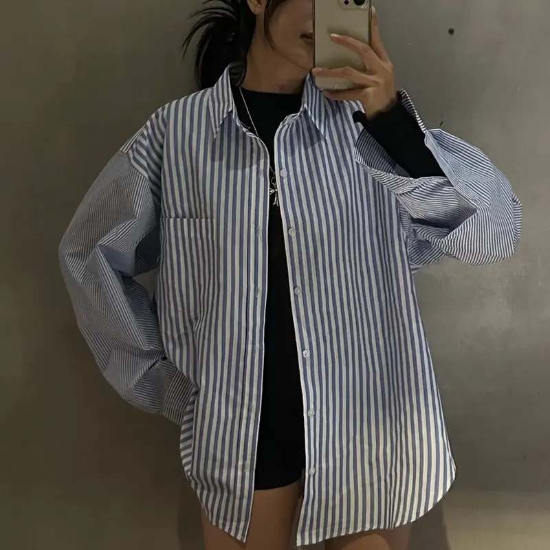 Áo sơ mi nam nữ DÁNG RỘNG dài tay Unisex  ĐUÔI TÔM VẠT BẦU ( OVER SHIRT ) 4
