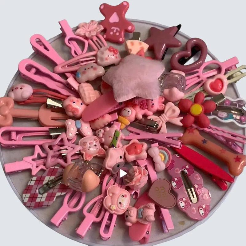kẹp tóc set 50 mix hình ngẫu nhiên siêu cute tone màu hồng cam kẹp tóc Women Nữ