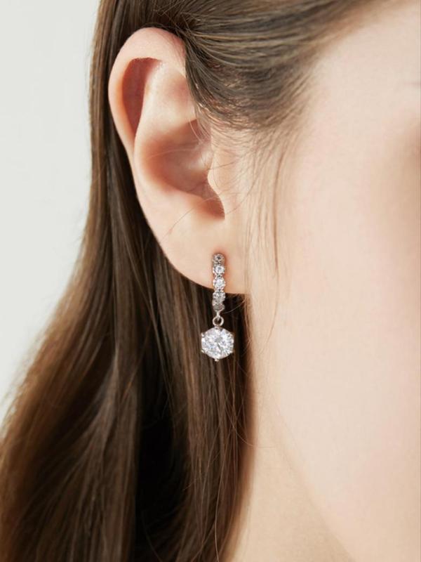 S925 Sterling Silver Synthetic Moissanite Decor Dangle Earrings, Fashionable  Earrings for Women, Trendy All-match & Exquisite Jewelry for Birthday Gift 2